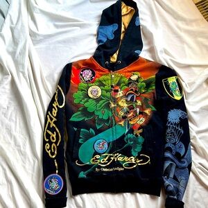 Ed Hardy ‘Death or Glory’ Hoodie with 6  patches sz S